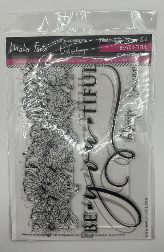 Be-You-Tiful Stamp Set 6x8 Photopolymer | Large Floral Border & Encouragement Sentiments | Made in USA