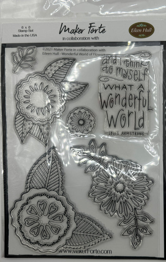 Wonderful World of Flowers 6x8 Stamp Set | Floral Layering & Inspirational Quote | Eileen Hull Collaboration | Made in USA