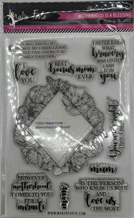 Motherhood Is a Blessing Photopolymer Stamp Set 4x6 | Mother’s Day & Mom Sentiment Card Making Stamps