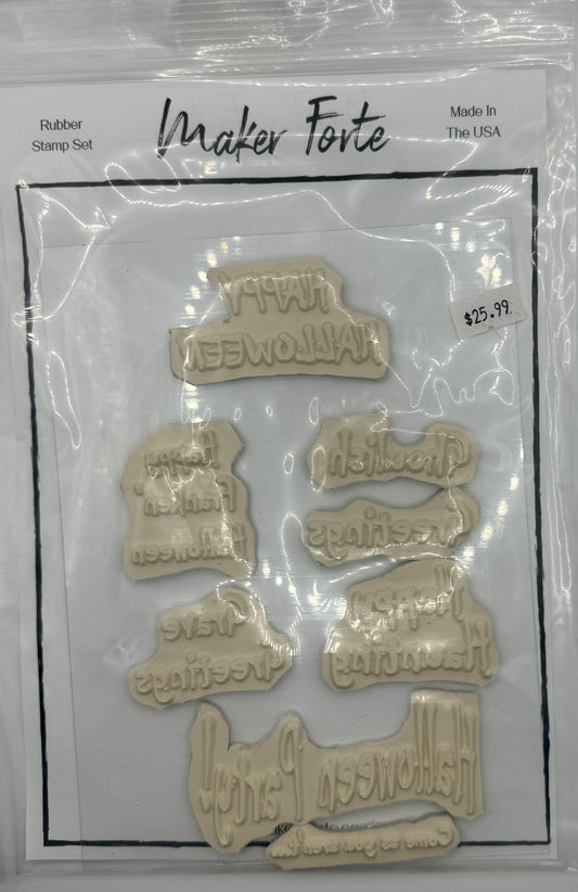 Goulish Greetings 5x7 White Rubber Stamp Set – Halloween Sentiments & Spooky Sayings – Deep Etched Made in USA