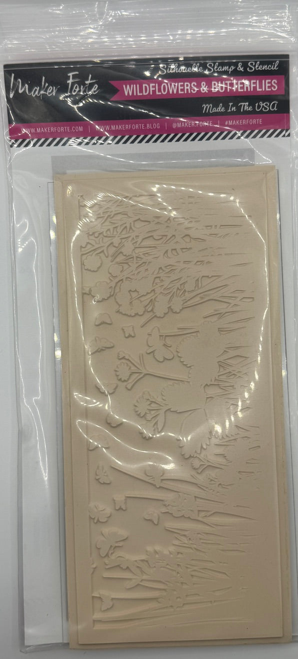 Wildflowers & Butterflies – 4x8 White Rubber Stamp | Nature Meadow Background Stamp | Made in the USA