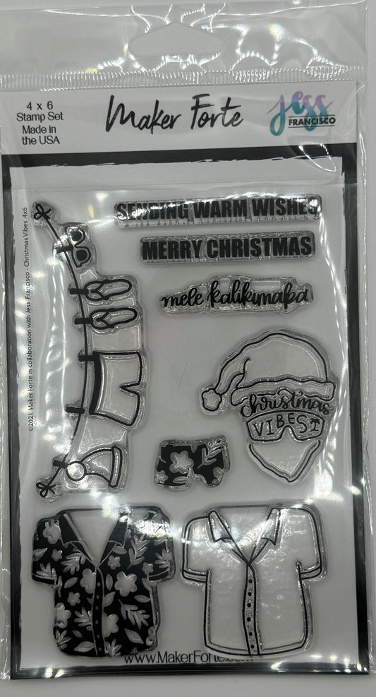 Christmas Vibes Stamp Set 4x6 – Tropical Holiday Photopolymer Stamps | Made in USA
