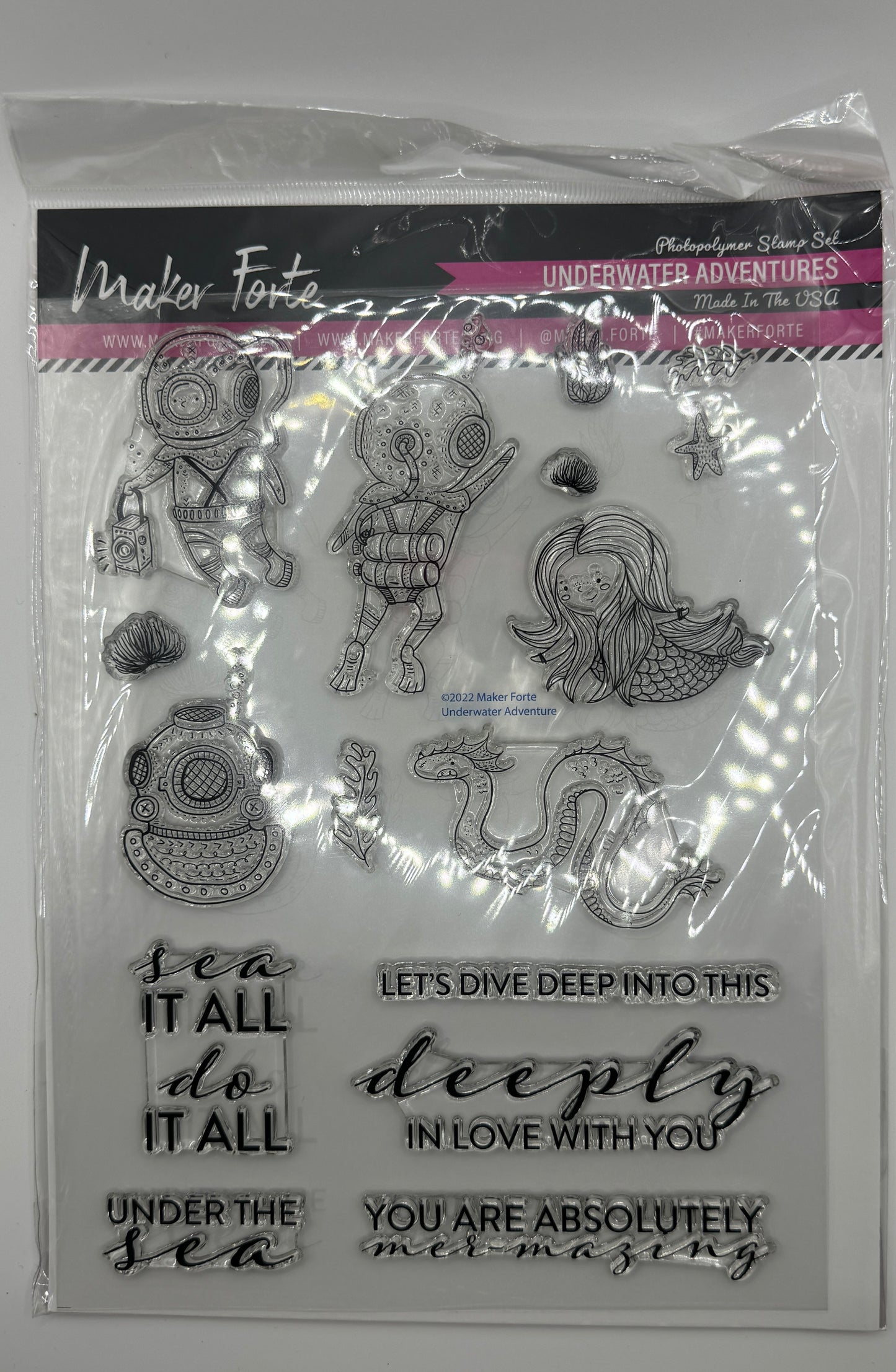 Underwater Adventures 6x8 Clear Photopolymer Stamp Set – Mermaid, Diver & Ocean Sentiments for Card Making