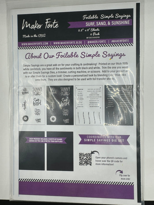 Surf, Sand, and Sunshine Foilable Sayings 5.5x8"