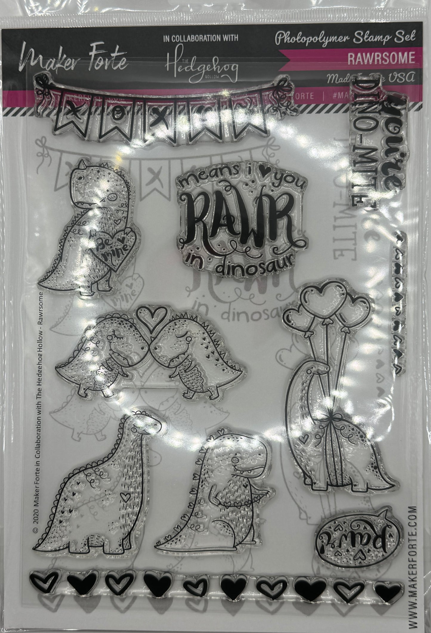 Rawrsome Photopolymer Stamp Set 6x8 | Cute Dinosaur Valentine & Kids Card Making Stamps