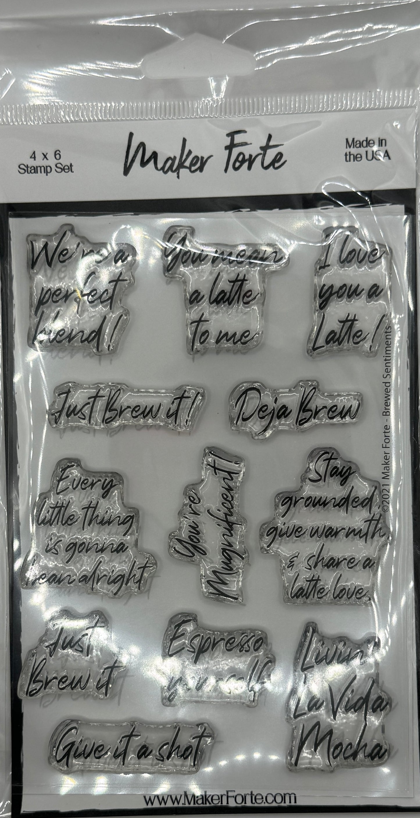 Brewed Sentiments Stamp Set 4x6 – Coffee & Latte Wordplay Photopolymer Stamps | Made in USA
