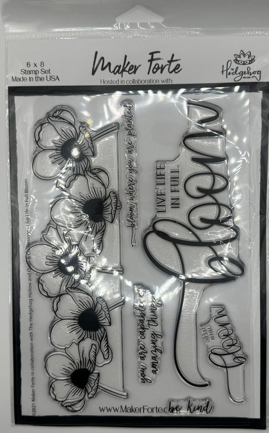 Live Life in Full Bloom 6x8 Stamp Set | Large Floral Border & Inspirational Sentiments | Made in USA
