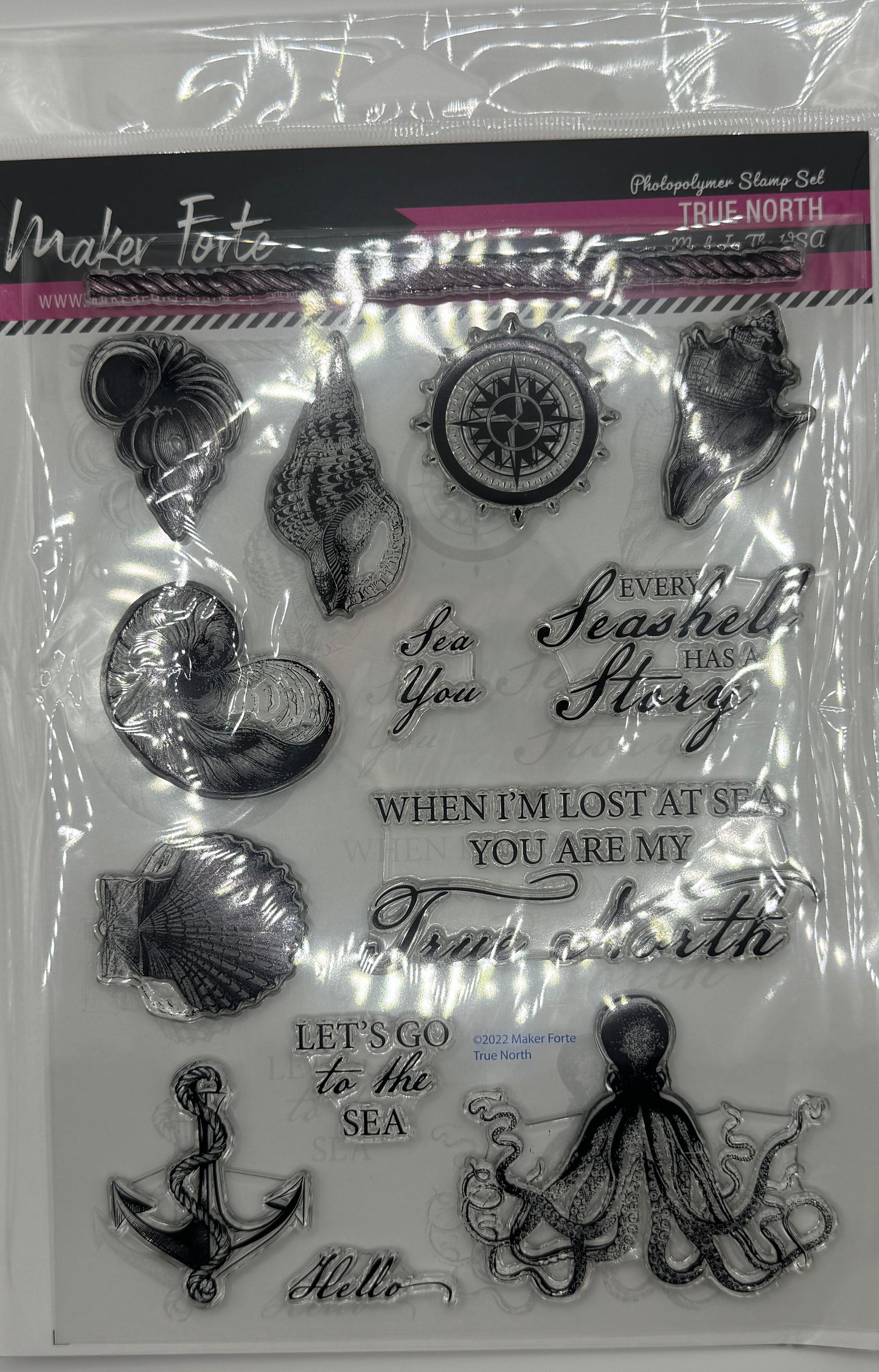 True North 6x8 Stamp Set | Nautical Seashells, Compass & Ocean Sentiments | Made in USA