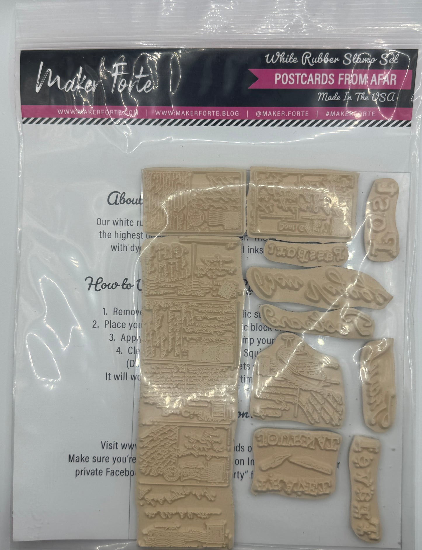 Postcards From Afar 6x8 White Rubber Stamp Set – Vintage Travel, Postcard Collage & Mail Art Stamps – Deep Etched Made in USA