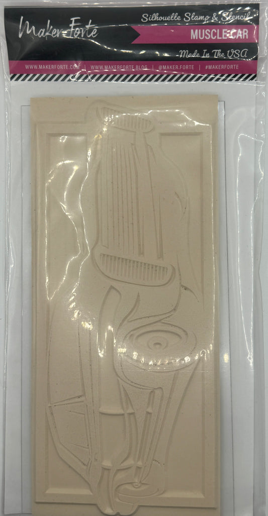 Muscle Car – 4x8 White Rubber Stamp | Classic Vintage Car Silhouette Stamp | Made in the USA