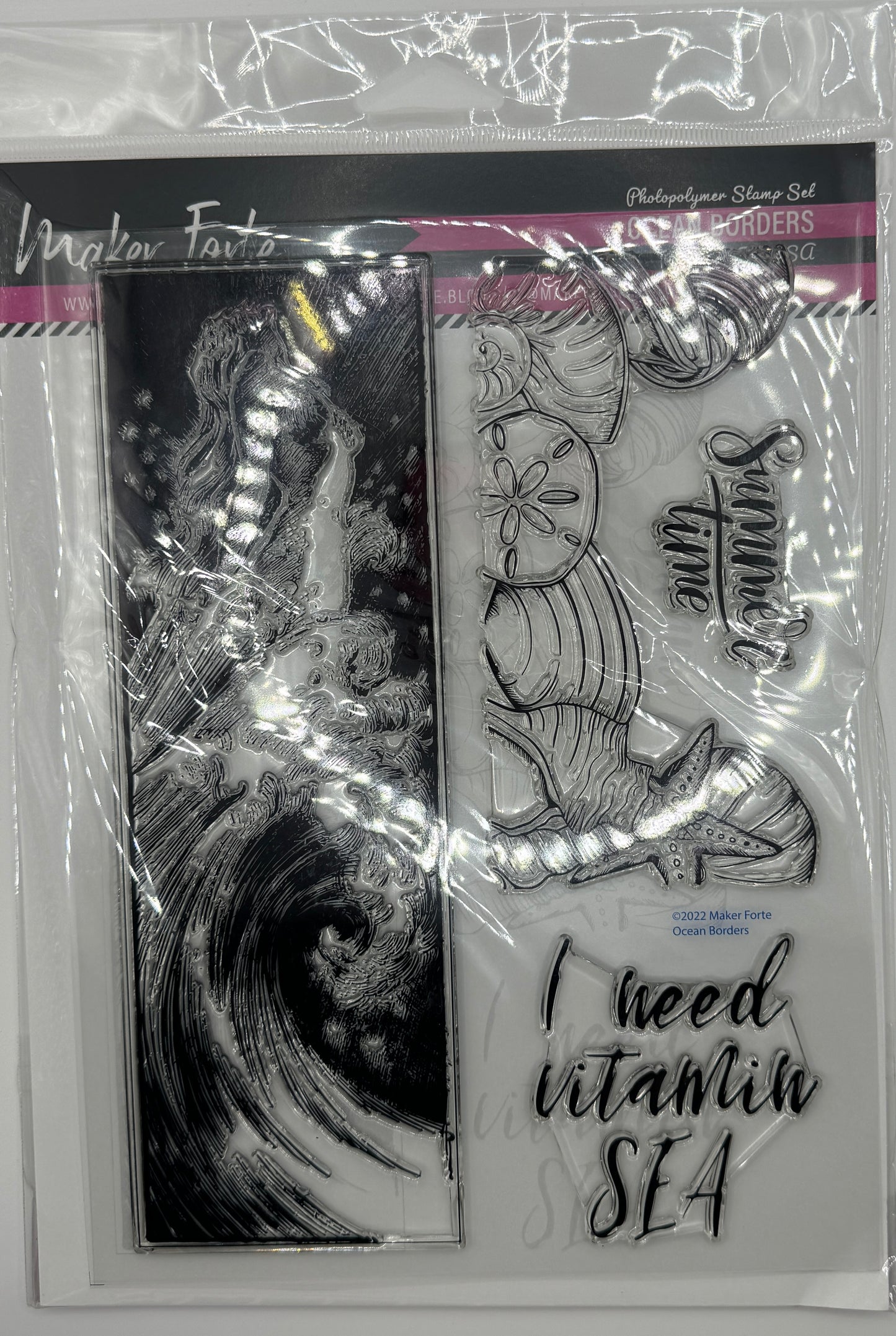 Ocean Borders Stamp Set 6x8 Photopolymer | Wave & Mermaid Border Stamps | I Need Vitamin SEA | Made in USA