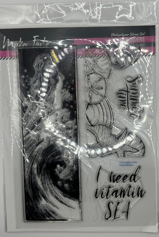 Ocean Borders Stamp Set 6x8 Photopolymer | Wave & Mermaid Border Stamps | I Need Vitamin SEA | Made in USA