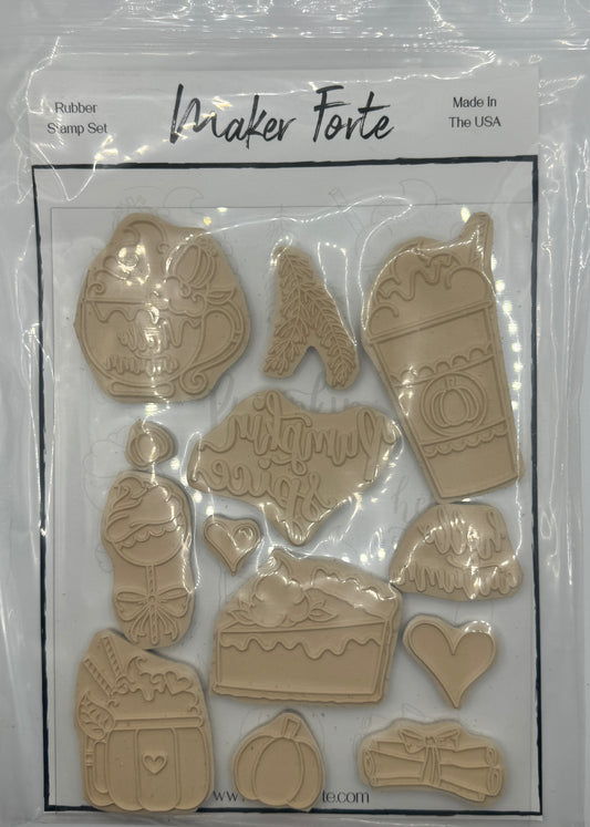 Pumpkin Spice & Everything Nice 6x8 White Rubber Stamp Set – Deep Etched Fall Coffee & Autumn Sentiments – Made in Florida