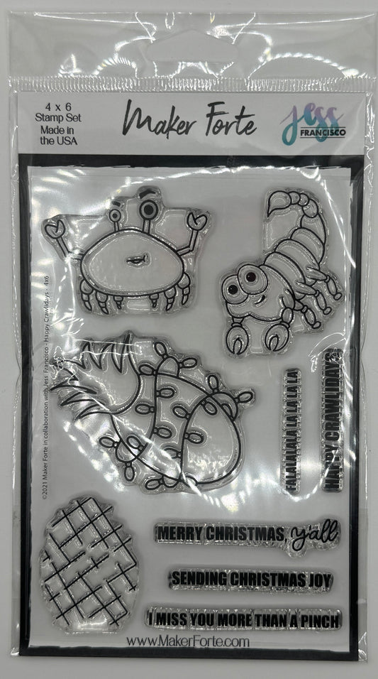 Happy Crawl-a-days 4x6 Stamp Set | Cute Crab, Scorpion & Festive Critters | Made in USA