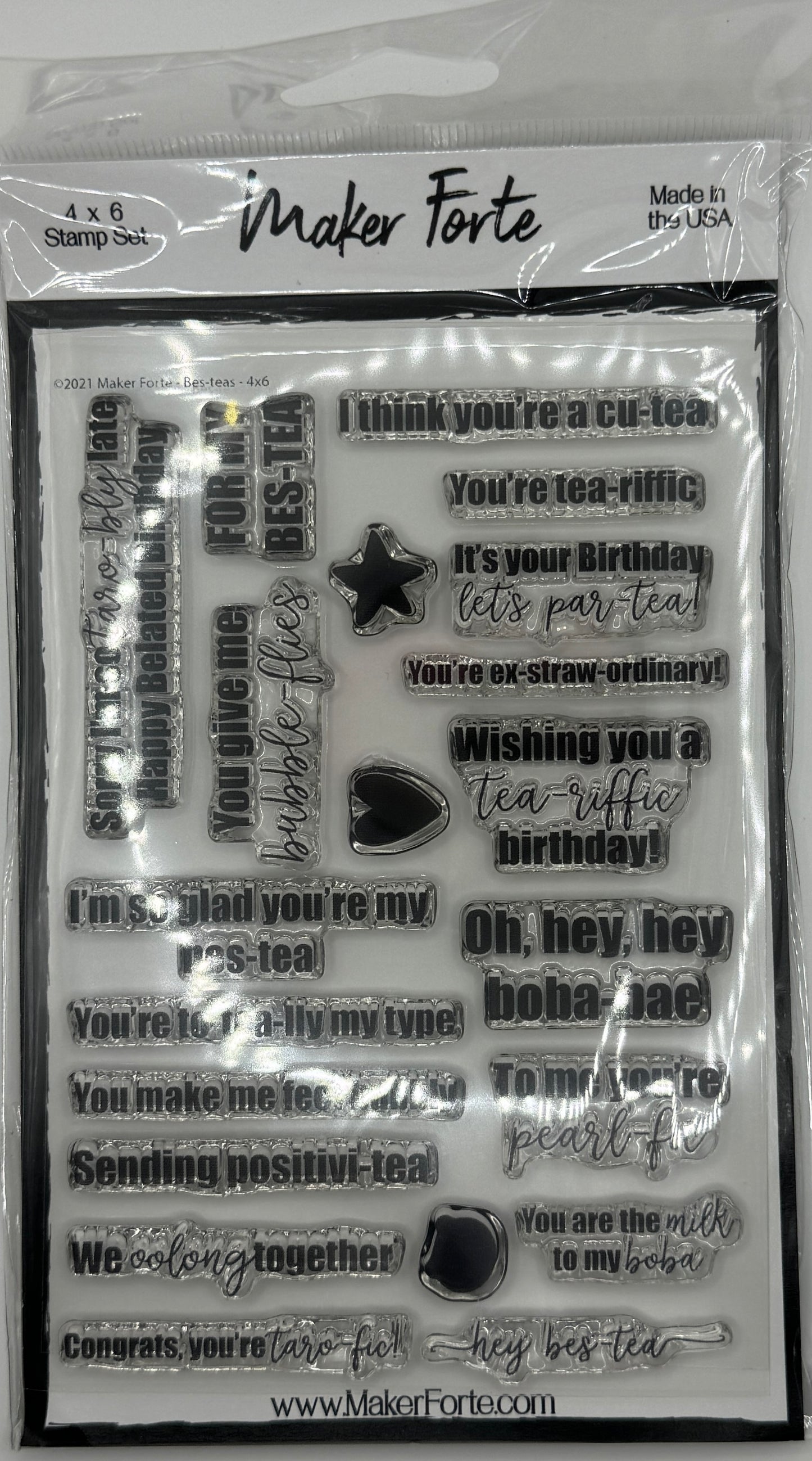 Bes-Teas Stamp Set 4x6 – Tea & Boba Pun Sentiment Stamps | Funny Birthday & Friendship Cards | Made in USA