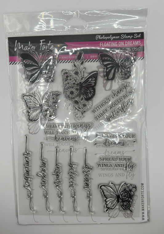 Floating on Dreams Stamp Set 6x8 Photopolymer | Floral Butterfly Stamps & Inspirational Sentiments | Made in USA