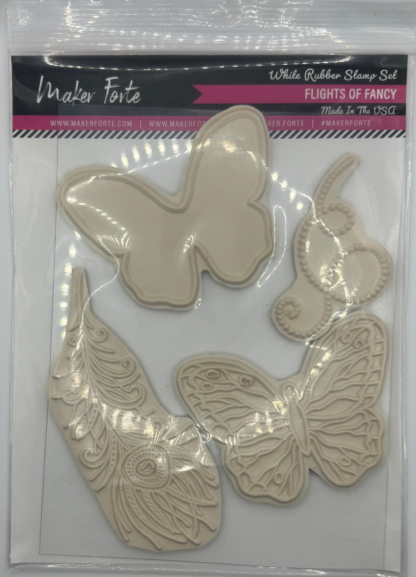 Flights of Fancy 6x8 White Rubber Stamp Set – Large Detailed Butterflies & Ornate Wings – Deep Etched Made in USA