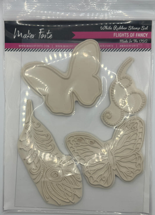 Flights of Fancy 6x8 White Rubber Stamp Set – Large Detailed Butterflies & Ornate Wings – Deep Etched Made in USA