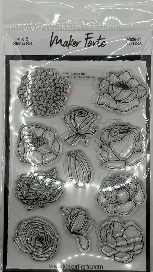 Sentimental Stems Add-On Stamp Set 4x6 – Floral Layering Photopolymer Stamps | Made in USA