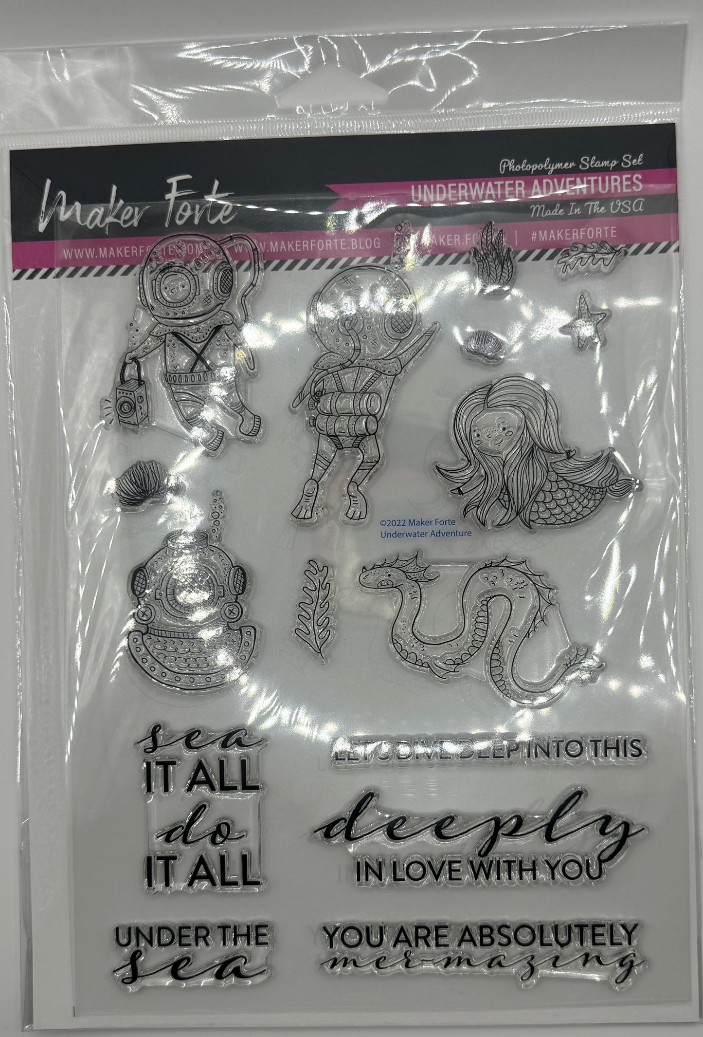 Underwater Adventures 6x8 Stamp Set | Mermaid, Divers & Ocean Scene Builder Stamps | Nautical Card Making | Made in USA