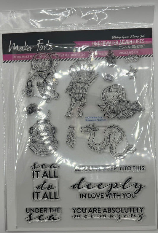 Underwater Adventures 6x8 Stamp Set | Mermaid, Divers & Ocean Scene Builder Stamps | Nautical Card Making | Made in USA