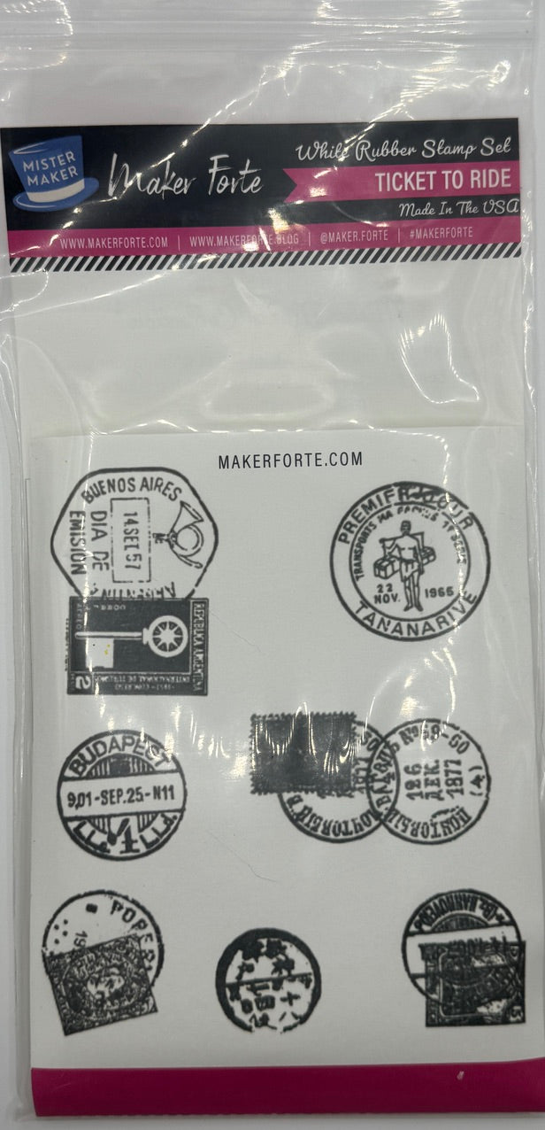 Ticket to Ride – 4x5 White Rubber Stamp Set | Vintage Travel Postmark & Ticket Stamps | Made in the USA
