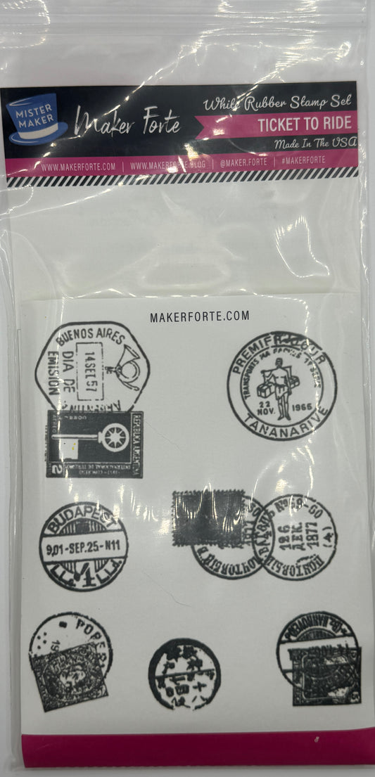 Ticket to Ride 4x5 White Rubber Stamp Set – Vintage Travel Postmarks & Passport Stamps – Deep Etched Made in USA
