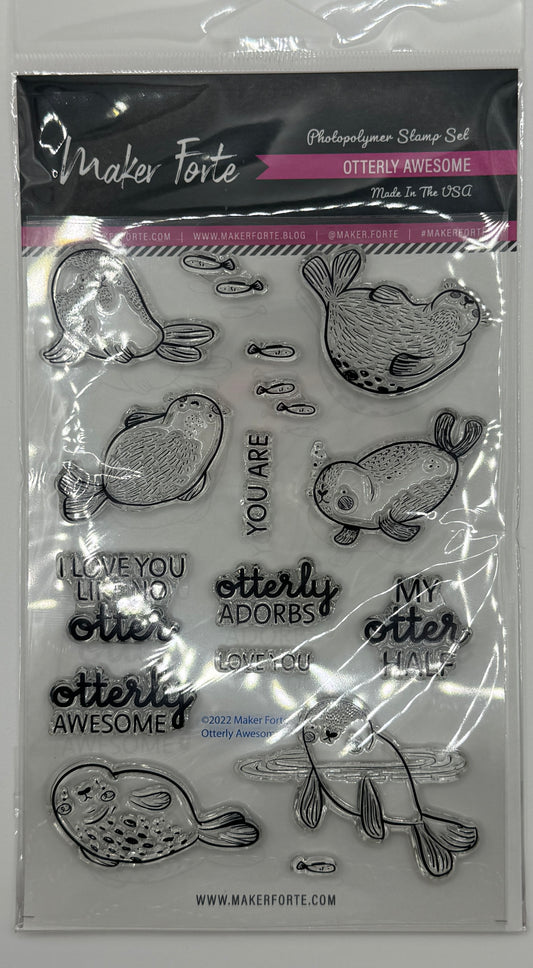 Otterly Awesome 6x8 Stamp Set | Cute Otter Clear Stamps | Pun Sentiments for Love & Friendship Cards | Made in USA