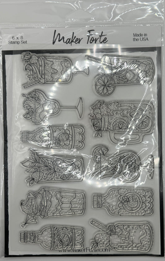 Take a Sip 6x8 Stamp Set | Cocktail, Mocktail & Summer Drink Stamps | Made in USA
