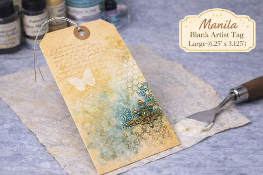 Creative Alchemy Blank Artist Tags – Manila Large (6.25" x 3.125") with wire tie – Mixed Media Tag Art Surface for Cardmaking & Journaling