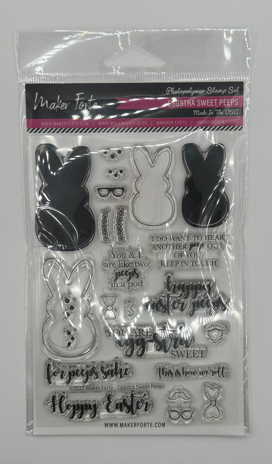 Egg-stra Sweet Peeps Stamp Set 4x6 Photopolymer | Easter Bunny & Pun Sentiments | Made in USA