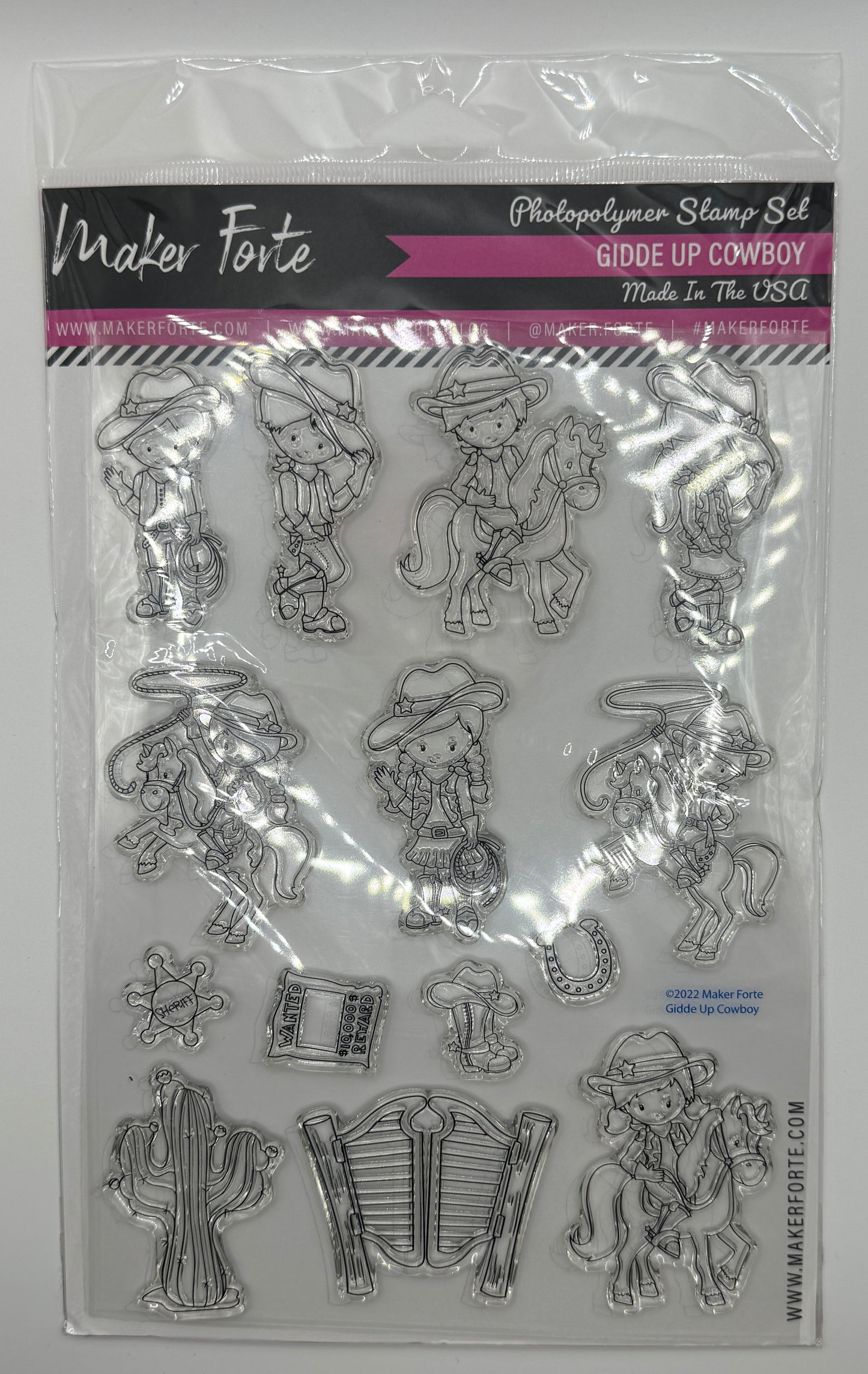 Gidde Up Cowboy 6x8 Stamp Set | Western Cowboy & Cowgirl Stamps | Rodeo Birthday Cardmaking | Made in USA