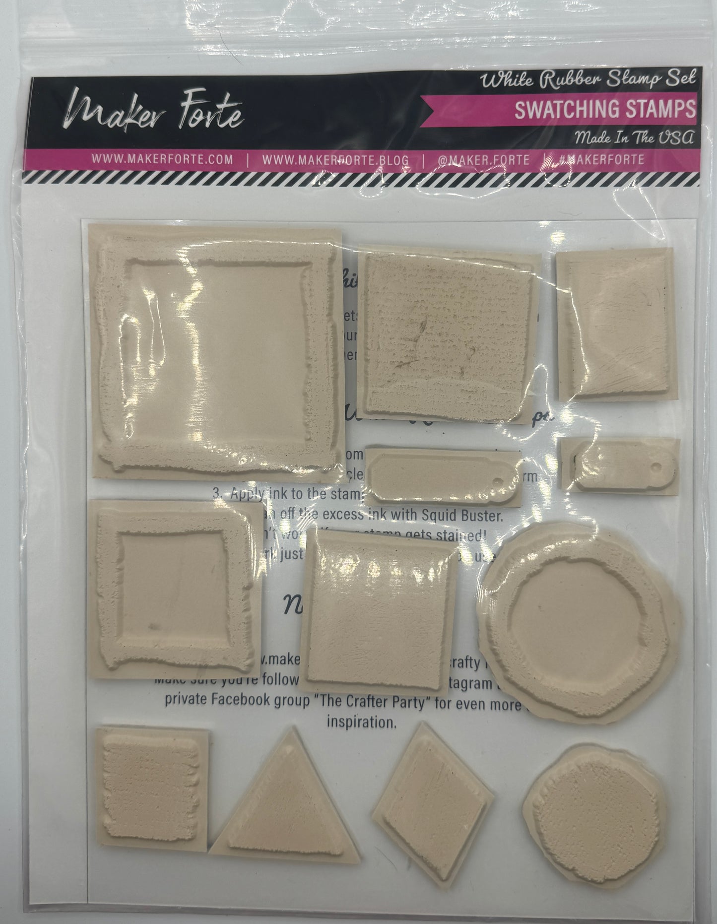 Swatching Stamps 6x8 White Rubber Stamp Set – Ink, Paint & Medium Swatch Shapes – Deep Etched Made in USA