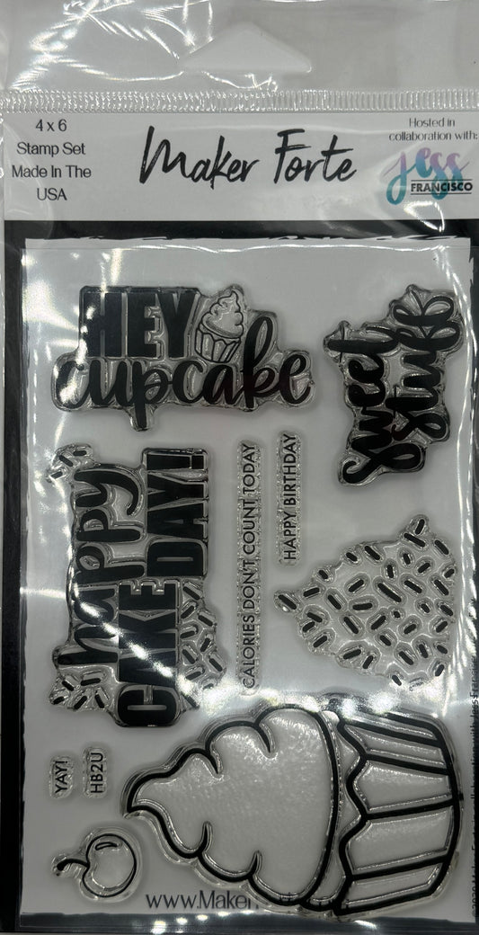 Cake Day 4x6 Clear Photopolymer Stamp Set – Happy Birthday, Cupcake & Sprinkles Card Making Stamps