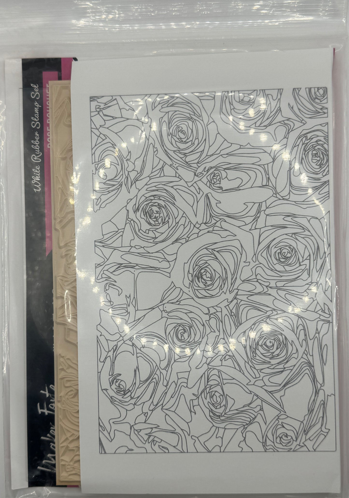 Rose Bouquet 5x7 White Rubber Stamp Set – Full Floral Rose Background – Deep Etched Made in USA
