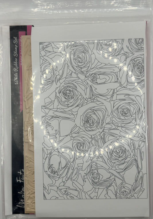 Rose Bouquet 5x7 White Rubber Stamp Set – Full Floral Rose Background – Deep Etched Made in USA