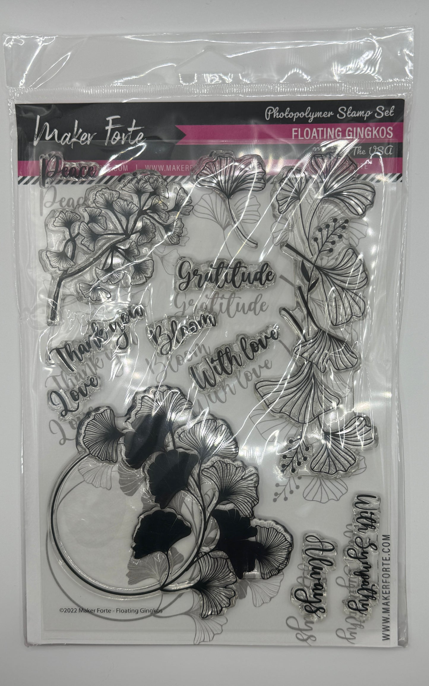 Floating Ginkgos Stamp Set 6x8 Photopolymer | Elegant Botanical Leaves & Sentiments | Made in USA