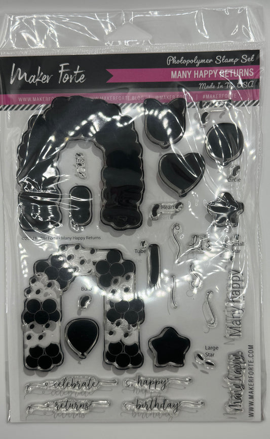 Many Happy Returns 6x8 Stamp Set | Birthday Balloon Builder | Layered Party Arch Stamps | Made in USA