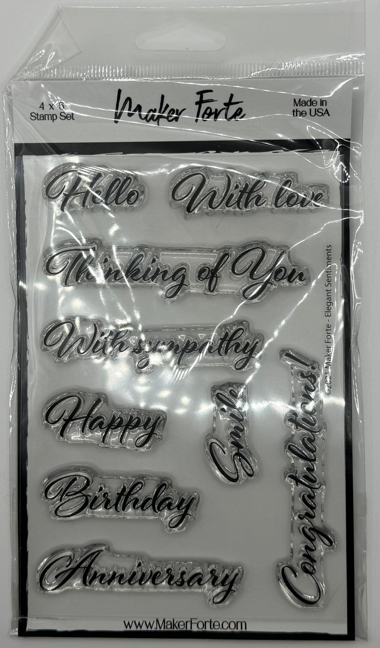 Elegant Sentiments Stamp Set 4x6 – Script Greeting Photopolymer Stamps | Made in USA