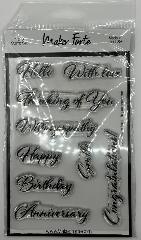 Elegant Sentiments Stamp Set 4x6 – Script Greeting Photopolymer Stamps | Made in USA