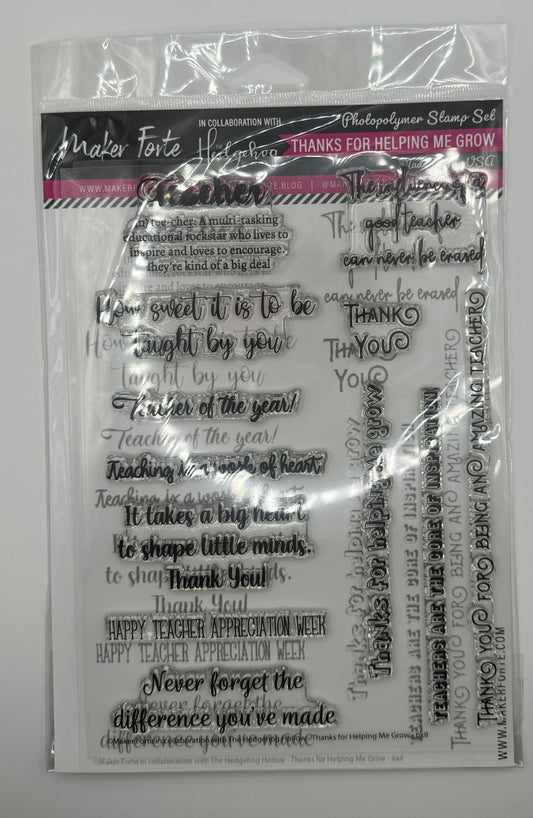 Thanks For Helping Me Grow 6x8 Stamp Set | Teacher Appreciation & Thank You Stamps | Made in USA