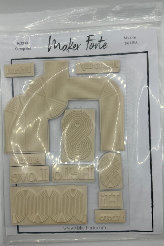 Twists and Turns 6x8 White Rubber Stamp Set – Retro Geometric Background & Sentiments – Made in USA