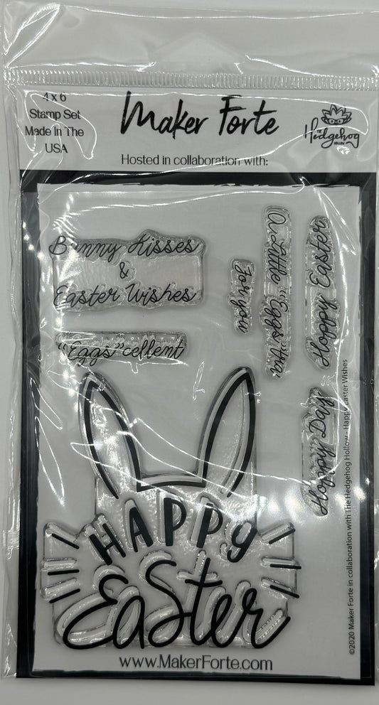 Happy Easter Wishes 4x6 Stamp Set | Bunny Easter Sentiments | Spring Card Making Stamps | Made in USA