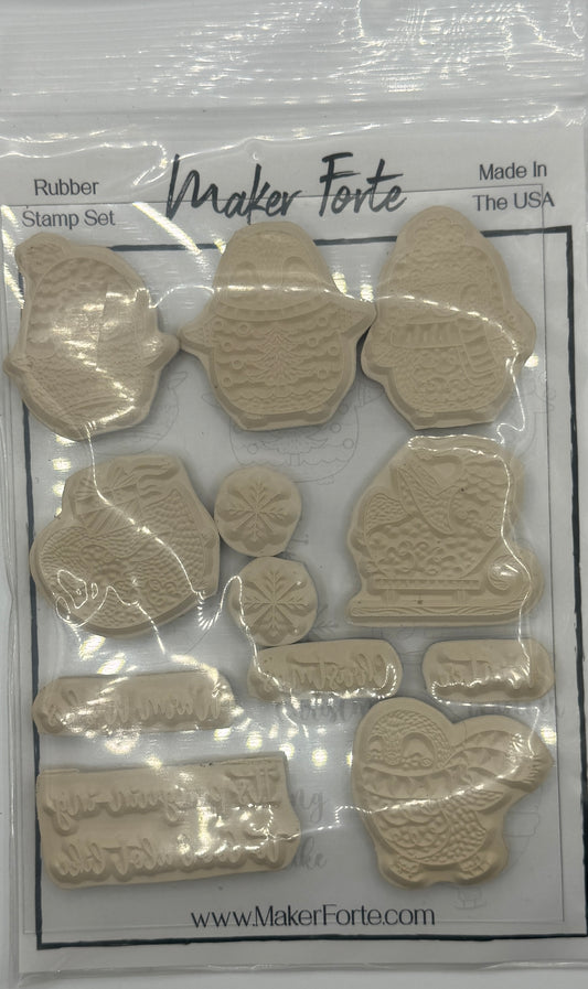 Warm Winter Wishes 4x6 White Rubber Stamp Set – Cozy Winter Characters – Made in USA