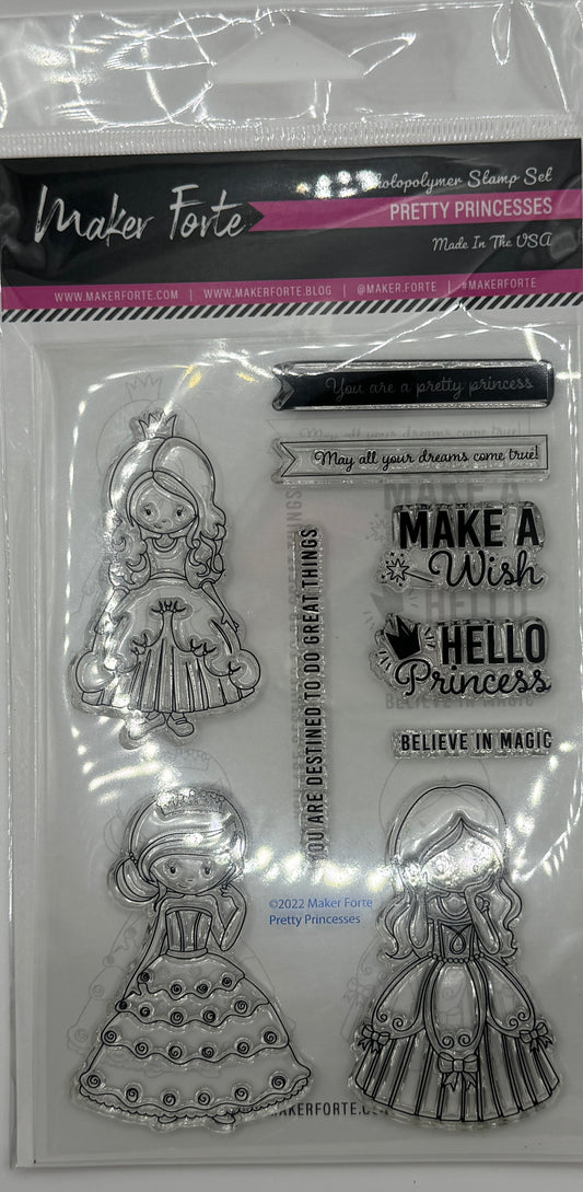 Pretty Princess Stamp Set 4x6 – Princess & Fairytale Photopolymer Stamps | Made in USA
