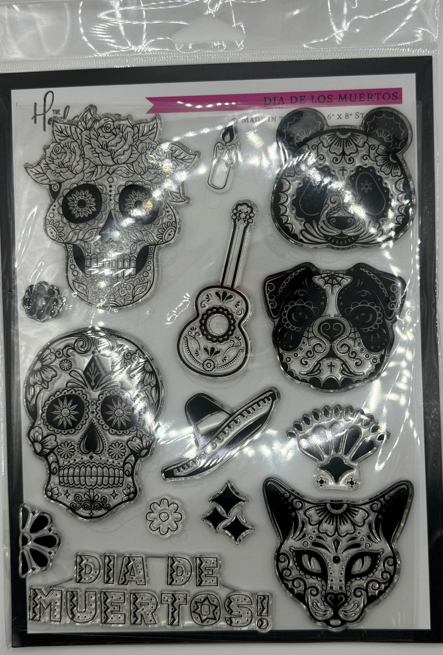 Dia De Los Muertos 6x8 Stamp Set | Sugar Skull & Folk Art Animal Stamps | Day of the Dead Card Making | Made in USA