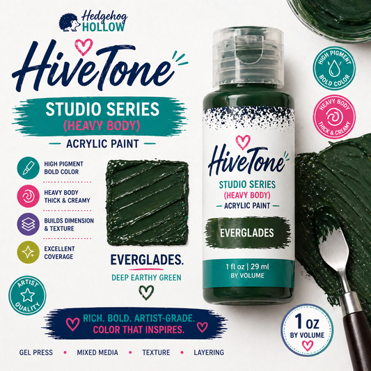 HiveTone Studio Series Heavy Body Acrylic – Everglades 1oz | Deep Green High Pigment Paint for Gel Press, Mixed Media & Cardmaking
