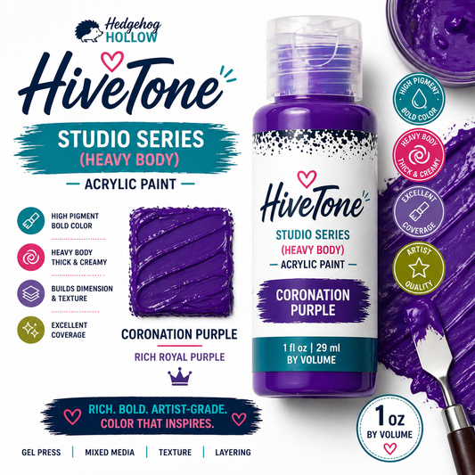 HiveTone Studio Series Heavy Body Acrylic – Coronation Purple 1oz | Rich Royal Purple High Pigment Paint for Gel Press, Mixed Media & Cardmaking