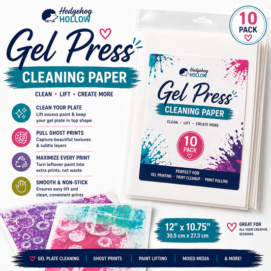 Gel Press Cleaning Paper 12" x 10.75" (10 Pack) – Non-Stick Craft Paper for Gel Printing, Paint Cleanup & Print Pulling | Hedgehog Hollow