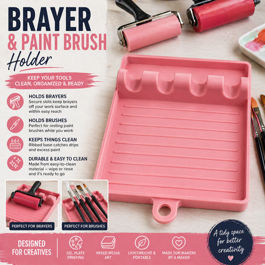 Brayer Rest & Paint Tray – 3D Printed Roller Holder for Gel Press, Ink & Paint | Non-Mess Craft Tool Stand | Multiple Colors | Hedgehog Hollow